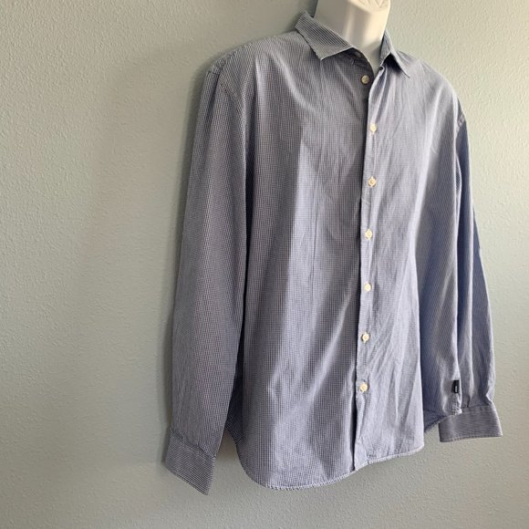 Armani Collizioni Blue Gingham Plaid Dress Shirt - Picture 2 of 7